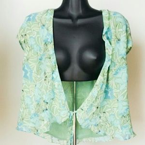 Ann Taylor Loft Blue Green Floral Lined Blouse A20